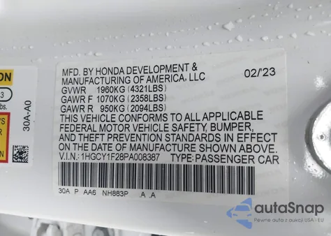 2023 Honda Accord Lx from USA, damaged, VIN 1HGCY1F28PA008387